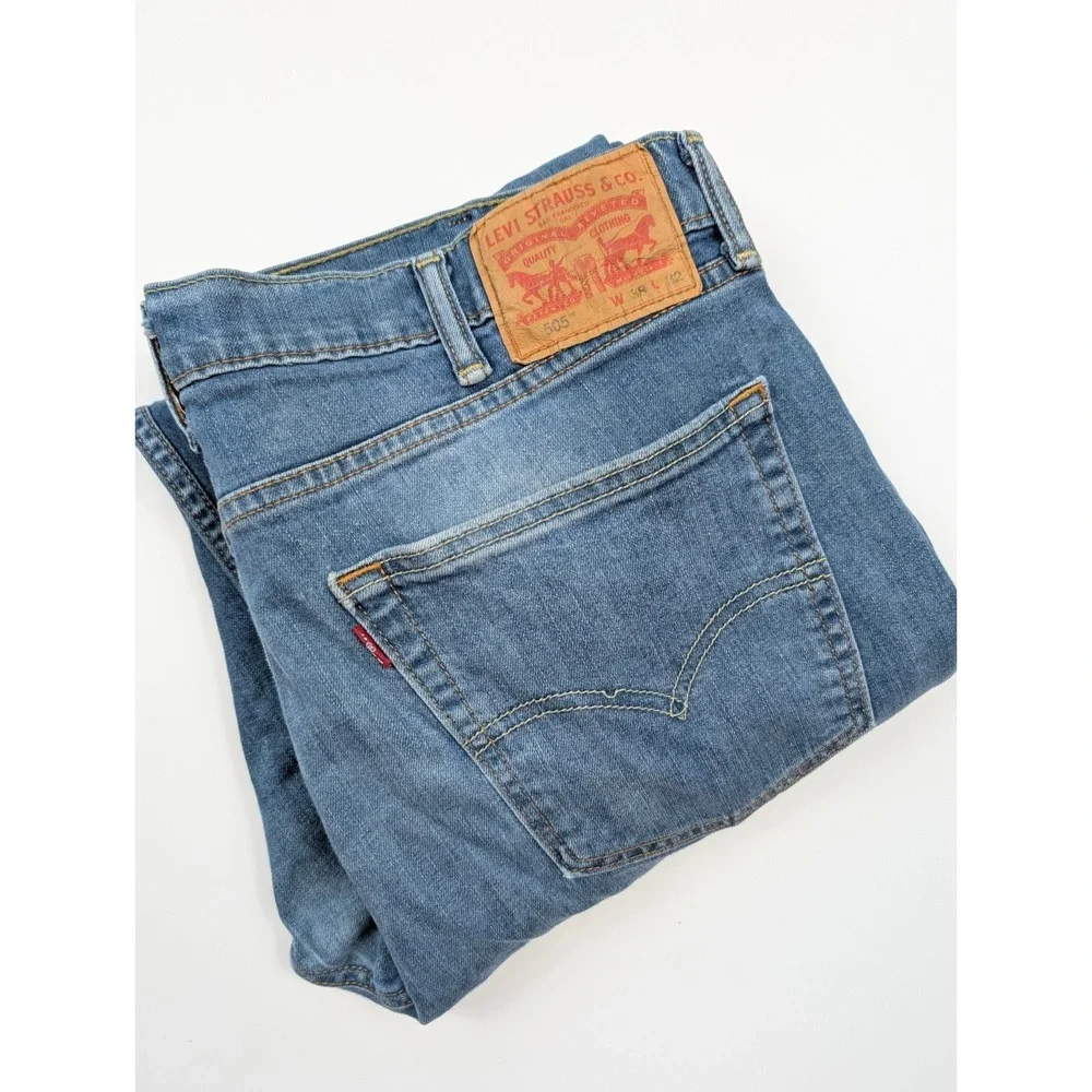 Levi's 505 Regular‎ Straight Fit Blue Stone Washed Denim Jeans Men's Size 38x32
